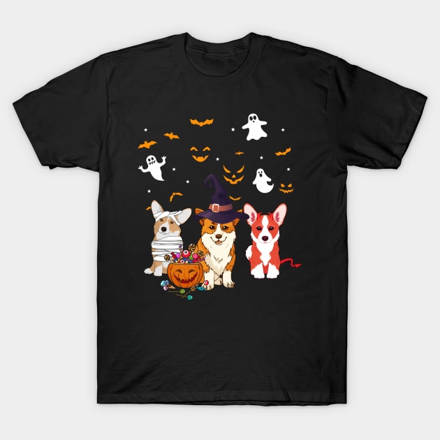 Funny Three Corgi Halloween Gift T-Shirt by Bensonn